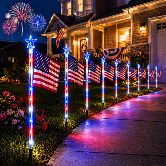 8-Piece Flag Light Set – 4th of July Decorations with 8 Lighting Modes – Ideal for Independence Day Pathways, Gardens, and Yard Decor