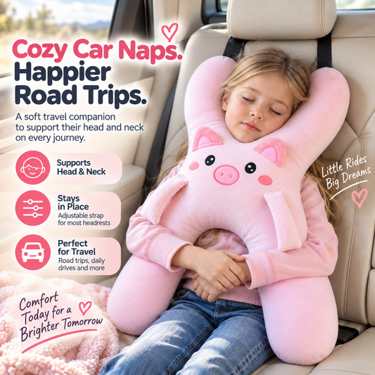 🐷 Kids Car Travel Hug Pillow – Soft H-Shaped Nap Companion for Road Trips 🚗💤