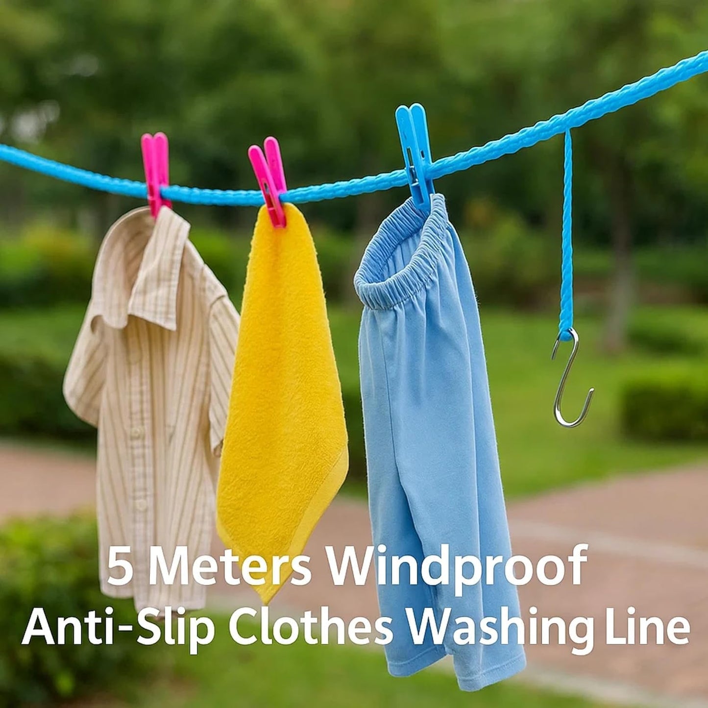5M Windproof Portable Clothesline with Hooks