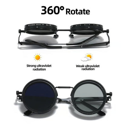 Adjustable Tint Rounded Polarized Lenses Retro Sunglasses