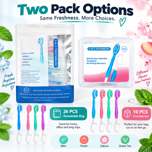 ✨ 5-in-1 Portable Oral Care Brush – Freshen Up Anytime, Anywhere
