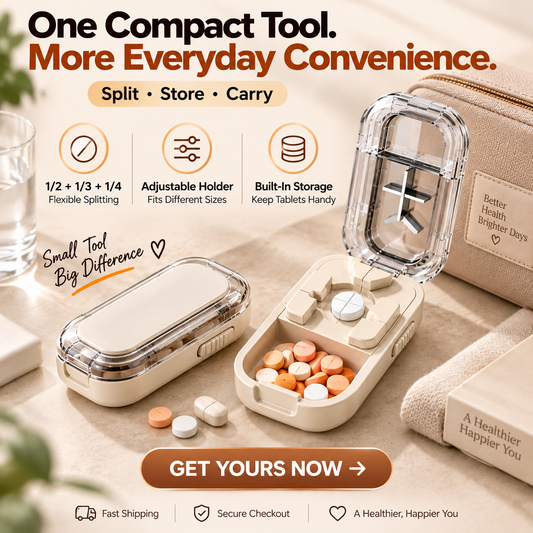 💊 3-Way Adjustable Pill Cutter & Organizer – Split Tablets into 1/2, 1/3 or 1/4