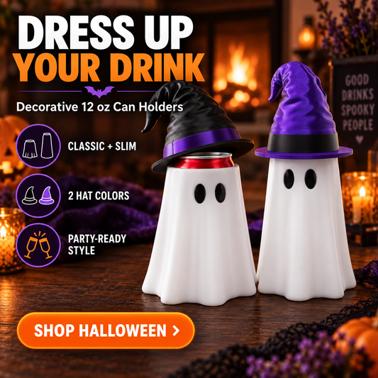 Ghost Can Holder with Witch Hat Dust Cover